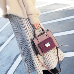 韩版撞色手提锁扣小方包