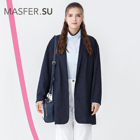 Masfer．SU玛丝菲尔素品牌女装春季上新款时尚中长款茧型西装外套商品大图