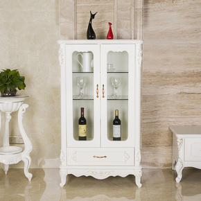 欧式酒柜现代简约客厅储物玻璃实木抽屉迷你小红酒柜家用白色整装