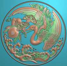精雕图浮雕图鹤桃30 圆形花板