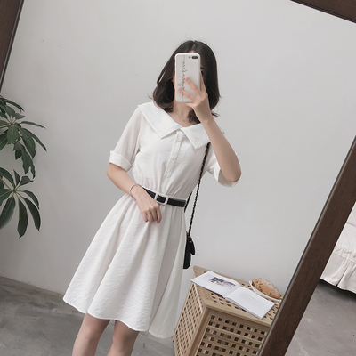 赫本风小白裙气质高冷学生复古法式少女裙子夏收腰白色雪纺连衣裙