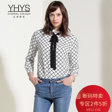 永恒颜色2018秋装新款格子印花长袖简约女上衣小衫K195S056图片