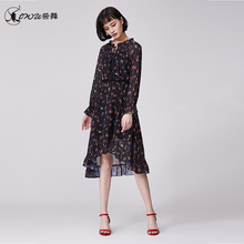 显瘦雪纺印花连衣裙XW 品牌清仓时尚 旗舰正品 修身 2019春装 XW女装