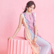 礼服连衣裙夏 胖mm关晓彤明星同款 小洋行大码 撞色长款 女装 预笑笑