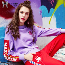 玛玛绨秋季紫色卫衣女2018新款字母印花hiphop上衣女少女韩版百搭图片
