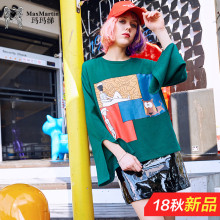 玛玛绨2018秋装新款韩版原宿套头ulzzang上衣巨袖印花宽松t恤女图片
