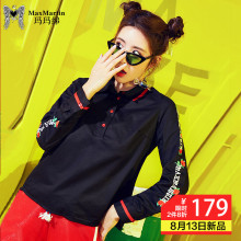 chic早秋衬衫女长袖黑色上衣玛玛绨2018新款套头刺绣chic衬衣港味图片