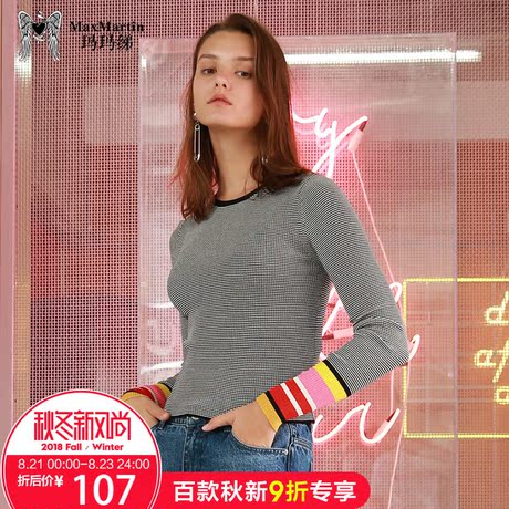 玛玛绨2018新款时尚百搭针织衫女圆领长袖毛衣修身显瘦春秋打底衫商品大图