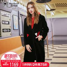 玛玛绨妮子外套女中长款韩版2018新款秋冬时尚黑色大翻领毛呢大衣图片