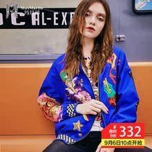 玛玛绨蓝色短外套女秋装2018新款亮片刺绣欧美嘻哈棒球服宽松夹克图片