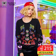 玛玛绨早秋卫衣女潮2018新款黑色刺绣短款韩版圆领bf原宿薄款上衣图片