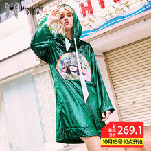 玛玛绨连帽卫衣裙女秋冬2018新款韩版宽松时尚慵懒风长袖连衣裙子图片