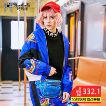 玛玛绨休闲立领刺绣运动校服外套女2018秋冬新款国潮拼接修身棉衣图片