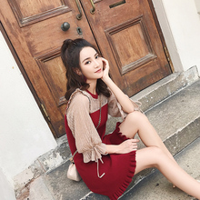 秋装女2018新款学院风初恋裙复古小个子红色针织连衣裙短款女夏季