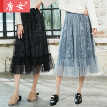唐女金钻绒网纱裙图片
