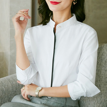 雀后2018秋季新品立领长袖衬衣女气质显瘦白领职业装工作白衬衫图片