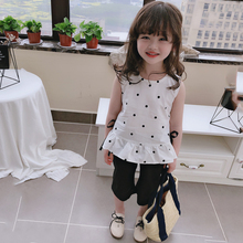 儿童休闲圆点蝴蝶结背心上衣 纯色休闲裤 2019女童夏季新款 童装