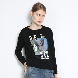 衣之庄园2018春秋装新款长袖宽松印花字母休闲百搭卫衣女装打底衫