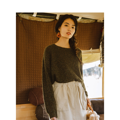 茵曼旗舰店宽松慵懒风套头毛衣女装2018秋冬装新款打底针织衫上衣商品大图