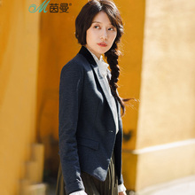 茵曼旗舰店2018冬装新款绣花修身短款小西装西服女装职业通勤外套图片