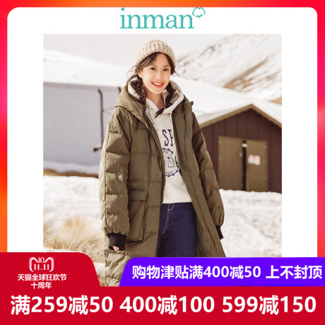 茵曼旗舰店连帽保暖加厚显瘦长款羽绒服2018冬装新款韩版宽松外套商品大图