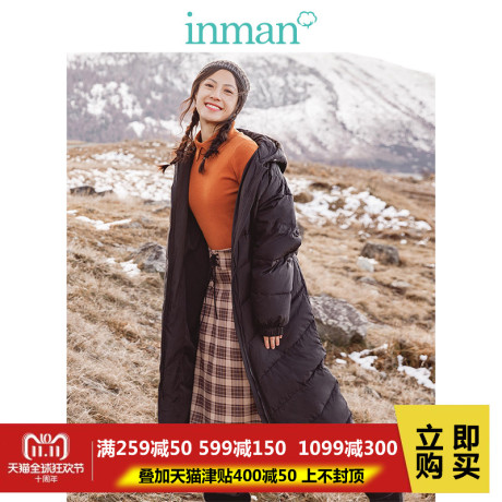 茵曼旗舰店连帽保暖防风宽松韩版长款羽绒服2018冬装新款韩版外套商品大图