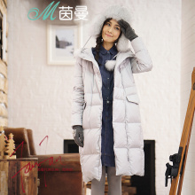 茵曼旗舰店长款羽绒服2018冬装新款连帽加厚过膝白鸭绒羽绒衣外套图片