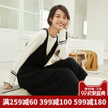 茵曼旗舰店V领吊带毛织连衣裙2018秋装新款显瘦打底裙过膝中长裙图片