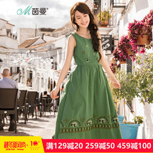 茵曼舰店裙子2018夏装新款绣花无袖背心裙连衣裙夏小清新中长裙子图片
