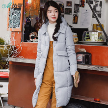 茵曼旗舰店加厚羽绒服2018冬装新款印花中长款羽绒服保暖过膝外套图片