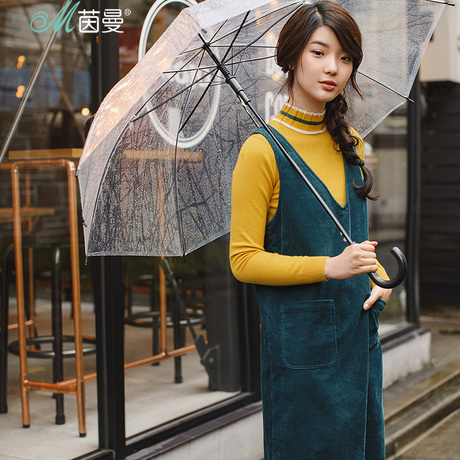 茵曼旗舰店2018秋装新款纯棉灯芯绒背心裙中长打底裙连衣裙dress商品大图