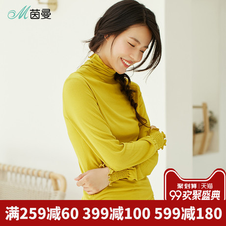 茵曼高领打底衫女长袖2018秋冬季韩版修身秋衣女t恤上衣体恤小衫商品大图