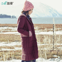 茵曼旗舰店2018冬装新款连帽显瘦中长款加厚羽绒服女过膝羽绒外套图片