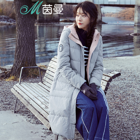 茵曼旗舰店加厚羽绒服2018冬装新款连帽显瘦中长过膝鸭绒羽绒外套商品大图