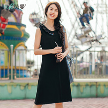 茵曼旗舰店无袖连衣裙2018夏装新款绣花荷叶边高腰中长裙女背心裙图片