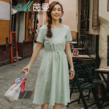 茵曼旗舰店连衣裙2018夏装新款小清新高腰收腰显瘦中长连衣裙女裙图片