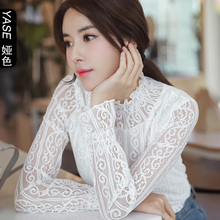 2018秋装新款韩版女装蕾丝打底衫女长袖高领时尚仙女气质百搭上衣图片