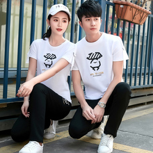 qlz情侣装夏装2018新款韩版短袖t恤女夏季气质休闲运动服套装女潮图片