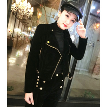 时尚金丝绒拉链短外套女秋季新款韩版女装大翻领长袖保暖百搭夹克