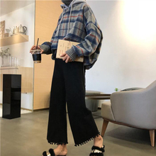 秋冬女套装宽松假两件连帽加厚卫衣+高腰显瘦休闲阔腿裤两件套潮
