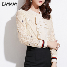 BAYMAY蕾丝衬衫女2018冬装新款韩版女装宽松显瘦气质立领上衣小衫图片