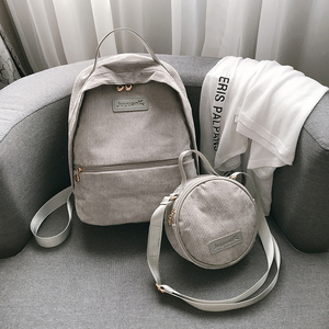 书包女韩版原宿ulzzang灯芯绒双肩包女简约纯色条绒高中学生背包