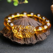 天天特价 黄水晶貔貅手链男女同款 情侣士招财手串辟邪 天然正品