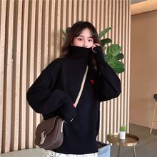 尚品奴慵懒风高领毛衣女2018新款秋冬套头宽松心形绣花chic打底衫图片