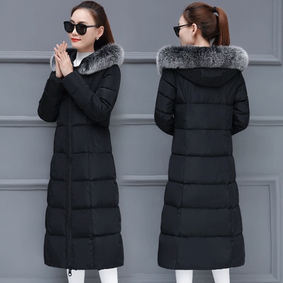 2018新款棉衣女修身长款过膝羽绒棉服女装反季大毛领棉袄加厚保暖