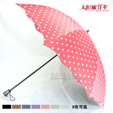 太阳城正品 二折黑胶圆点波浪边防紫外线防晒遮阳伞晴雨伞T2250PD