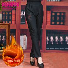 200斤中老年加肥加大码女装绣花加绒裤子2018冬装新款胖妈妈长裤图片