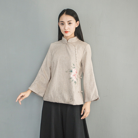 中式唐装秋冬改良盘扣汉服旗袍上衣中国风复古茶服女禅意茶艺服装商品大图