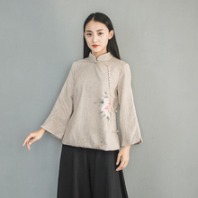 中式唐装秋冬改良盘扣汉服旗袍上衣中国风复古茶服女禅意茶艺服装图片
