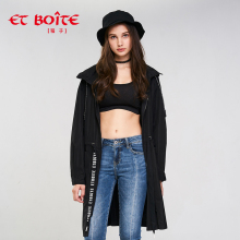 Et Boite/法文箱子秋季时尚朋克冷酷连帽长款黑色外套女E182Z002图片